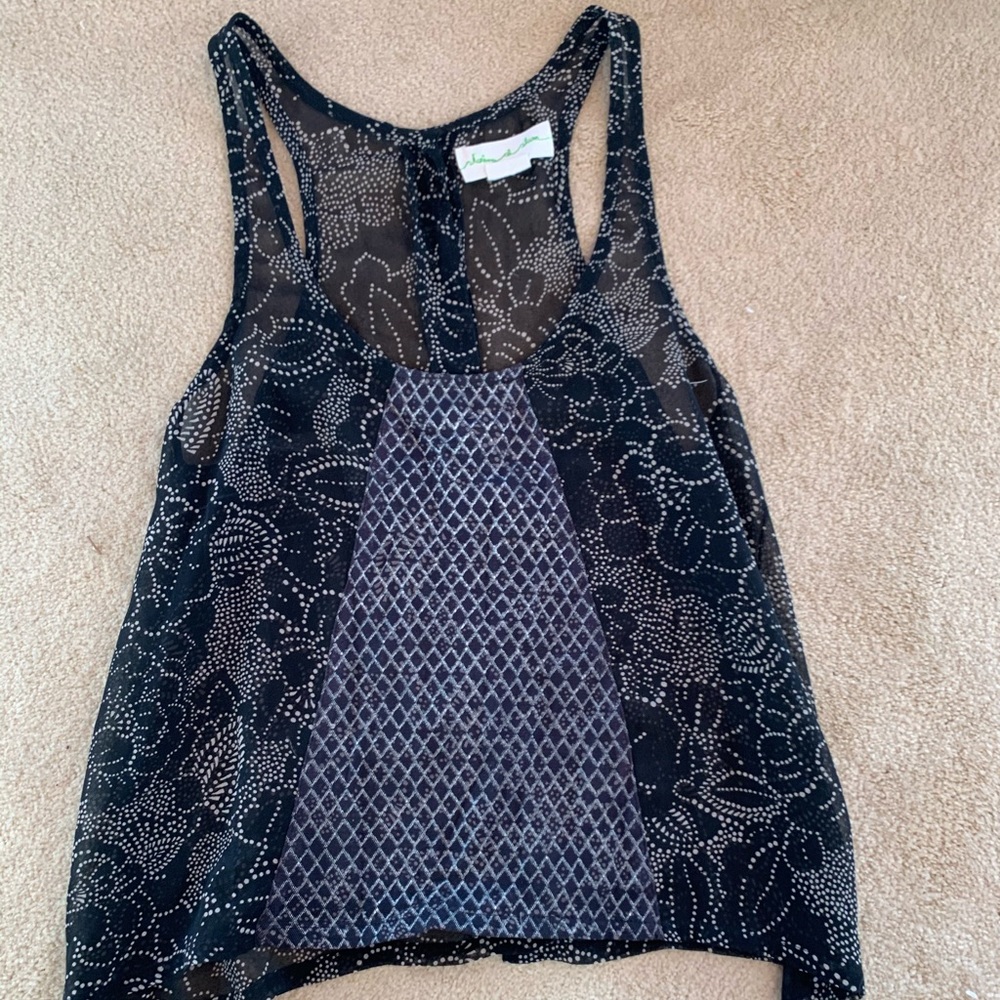 Sheer black and white floral pattern top
